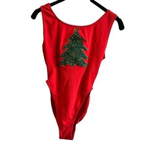 Lycra Leotard Christmas Tree Holiday Costume  Red Sexy Sz 12 L